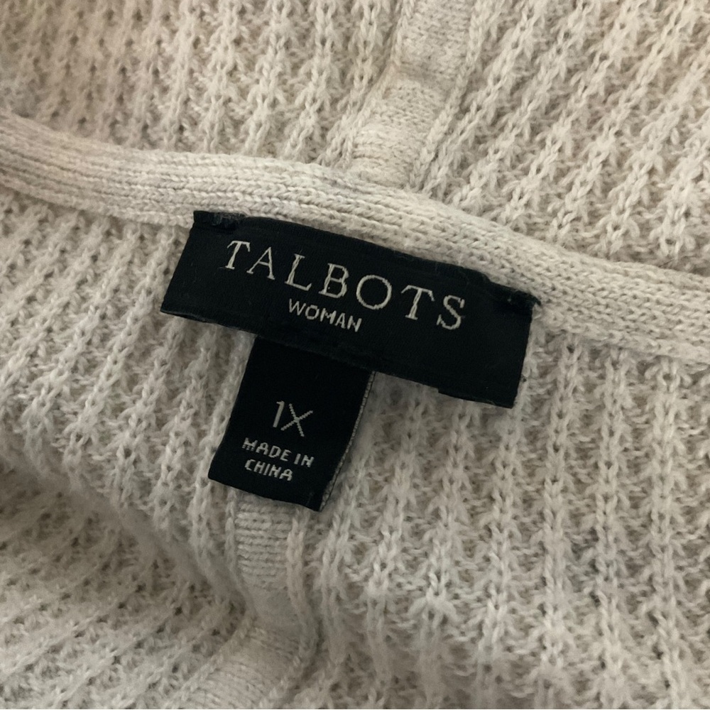 Talbots Waffle Knit Hooded Thermal Sweater 1X Full Zip Neutral Long Lightweight - Picture 10 of 11